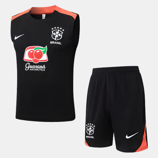 Conjunto Seleção Brasileira Regata 2024/25 - Preto e Laranja