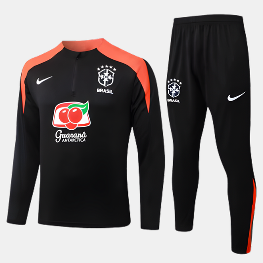 Conjunto Seleção Brasileira 2024/25 Treino - Preto e Laranja